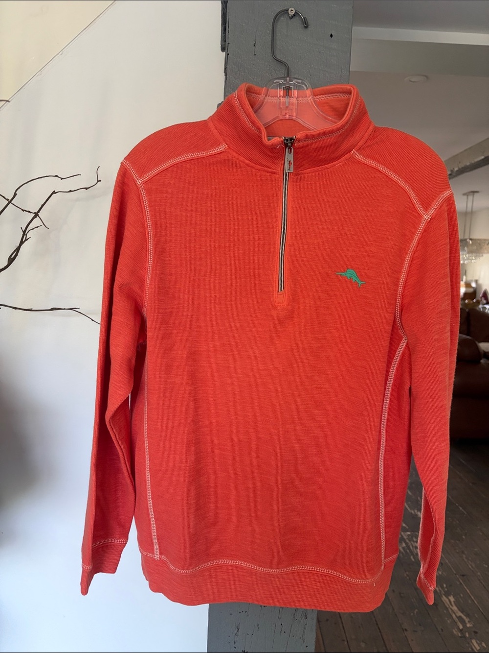 Men's Coral Quarter-Zip Sweater with Dolphin LogoTOMMY BAHMA